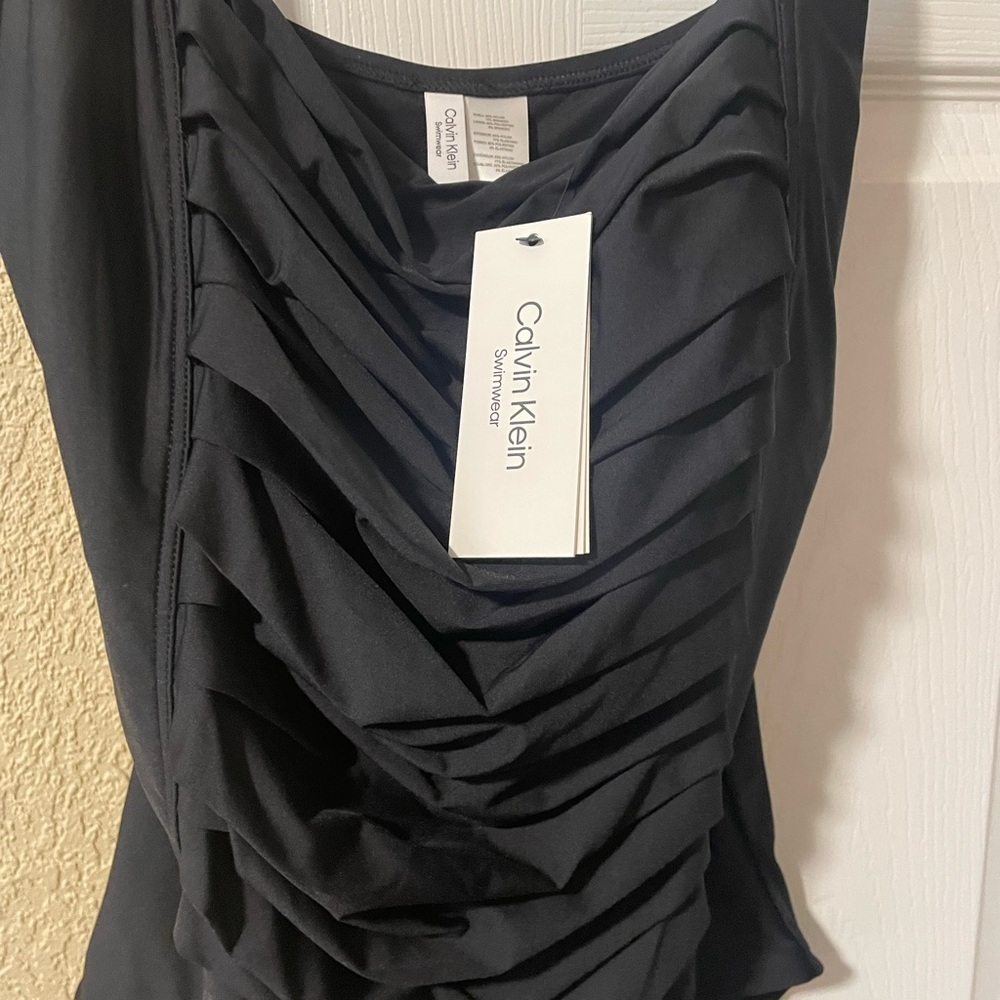 New Calvin Klein Black Ribbed One-Piece Swimsuit reg price $80 sz 18 - Picture 4 of 8